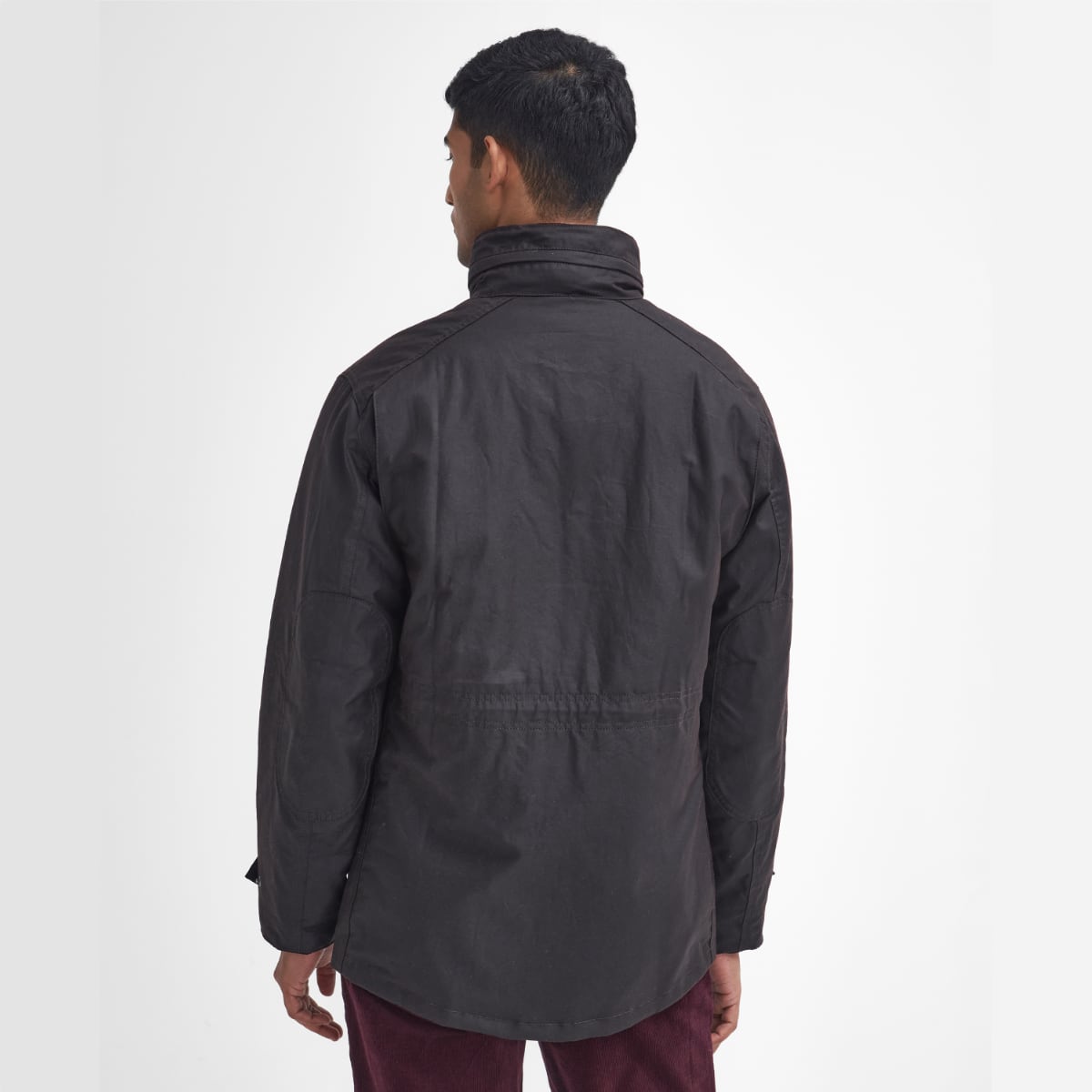 Back view of jacket showing regular fit and adjustable waist