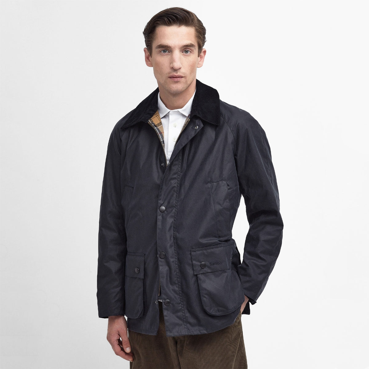 Buy the Barbour Ashby Waxed Jacket Navy Allweathers UK