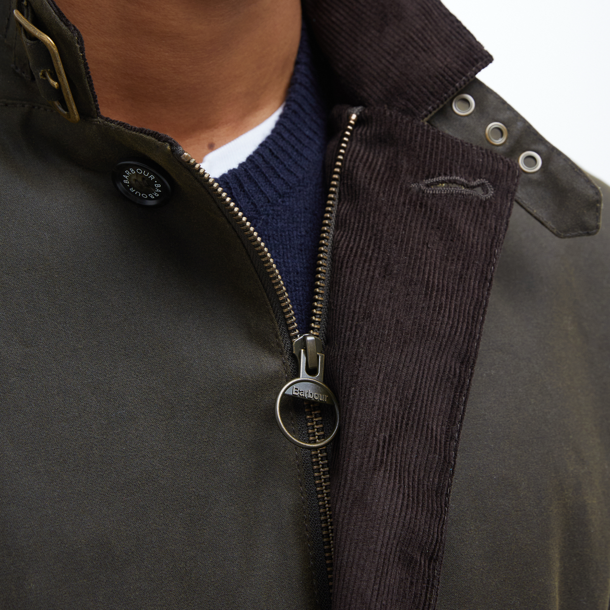 Close up of Barbour Lutz collar and trim