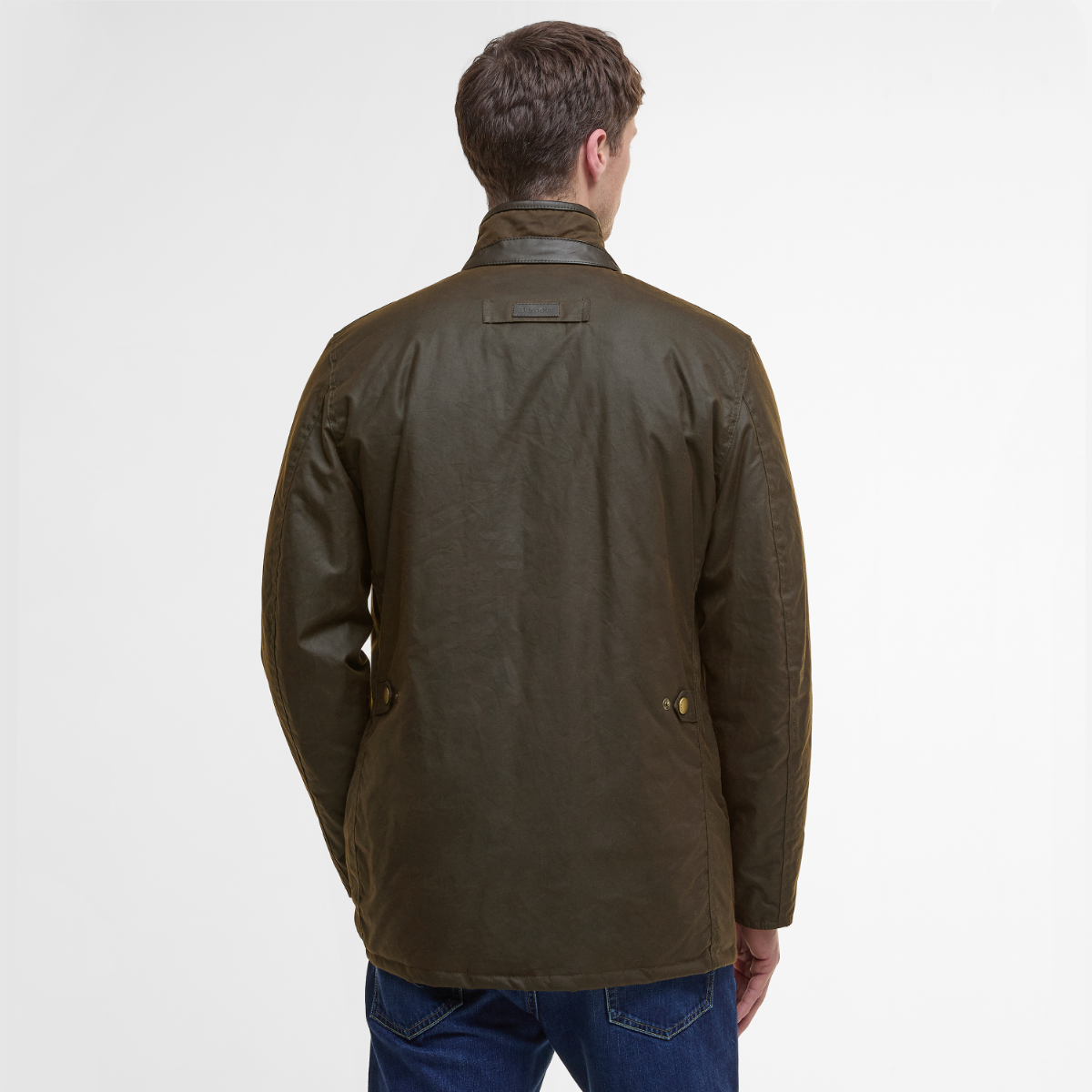 Back view showing regular fit and structured hem