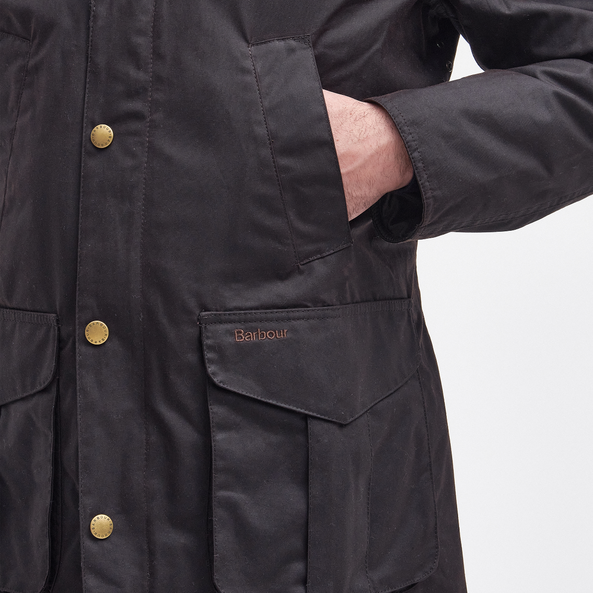 Detail of storm flap and lower patch pockets