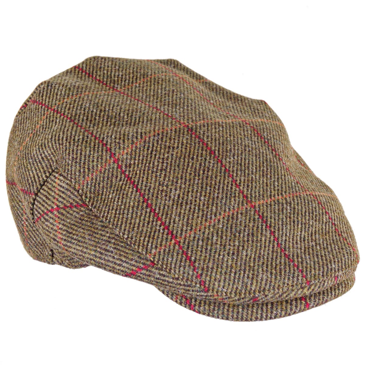 Heather Hats Kinloch Waterproof Tweed Cap Mid Olive/Red Check