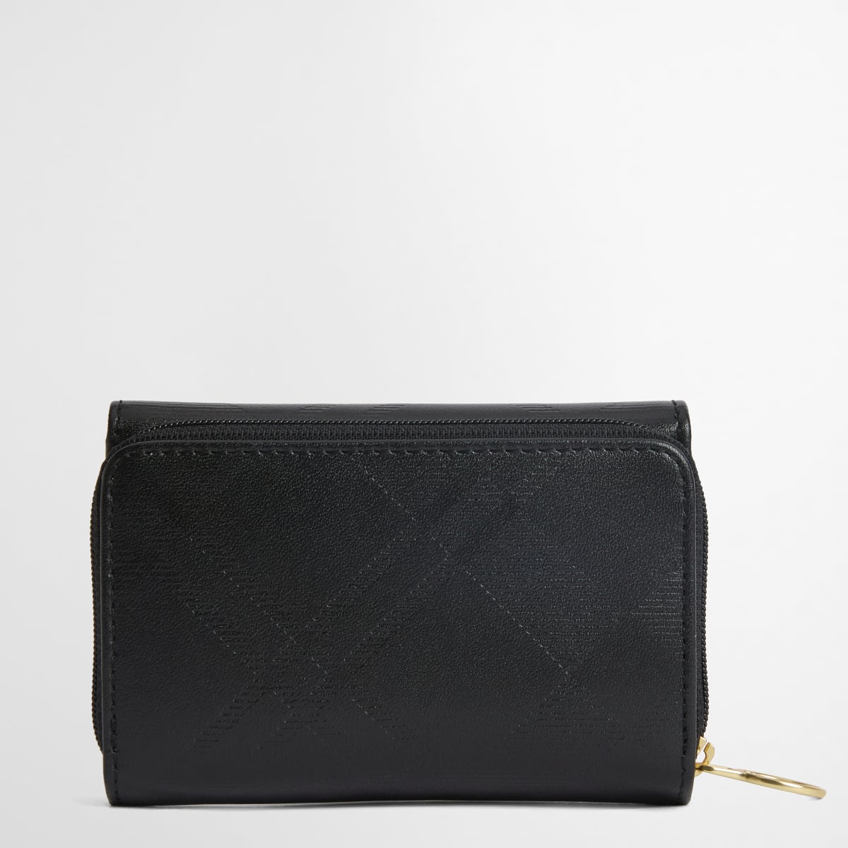 Barbour Rosa French Purse in black debossed leather with zip closure and gold zipper pull