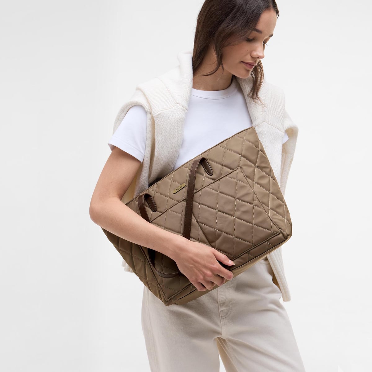 Barbour Quilted Tote Bag | Sand