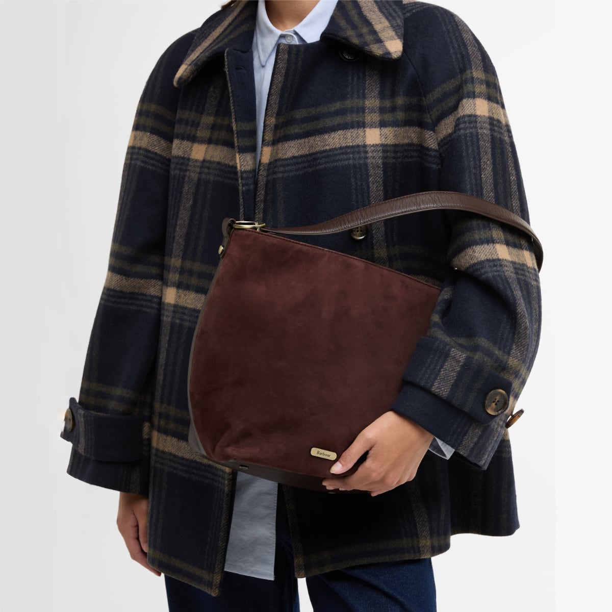 Barbour Cedar Large Suede Bucket Bag | Brown