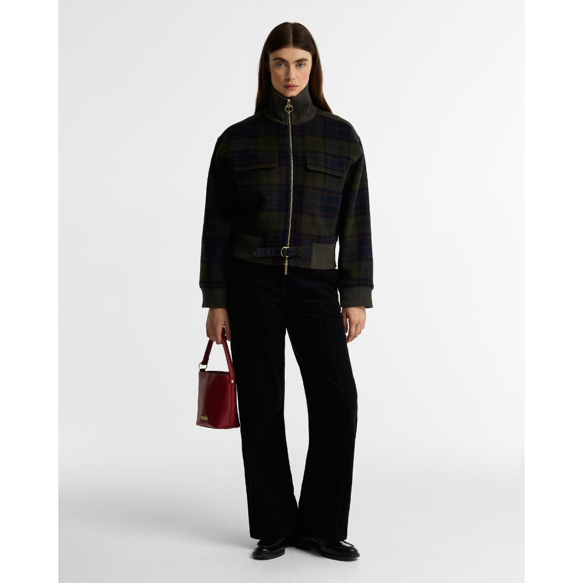 Barbour Cedar Mini Leather Bucket Bag | Red