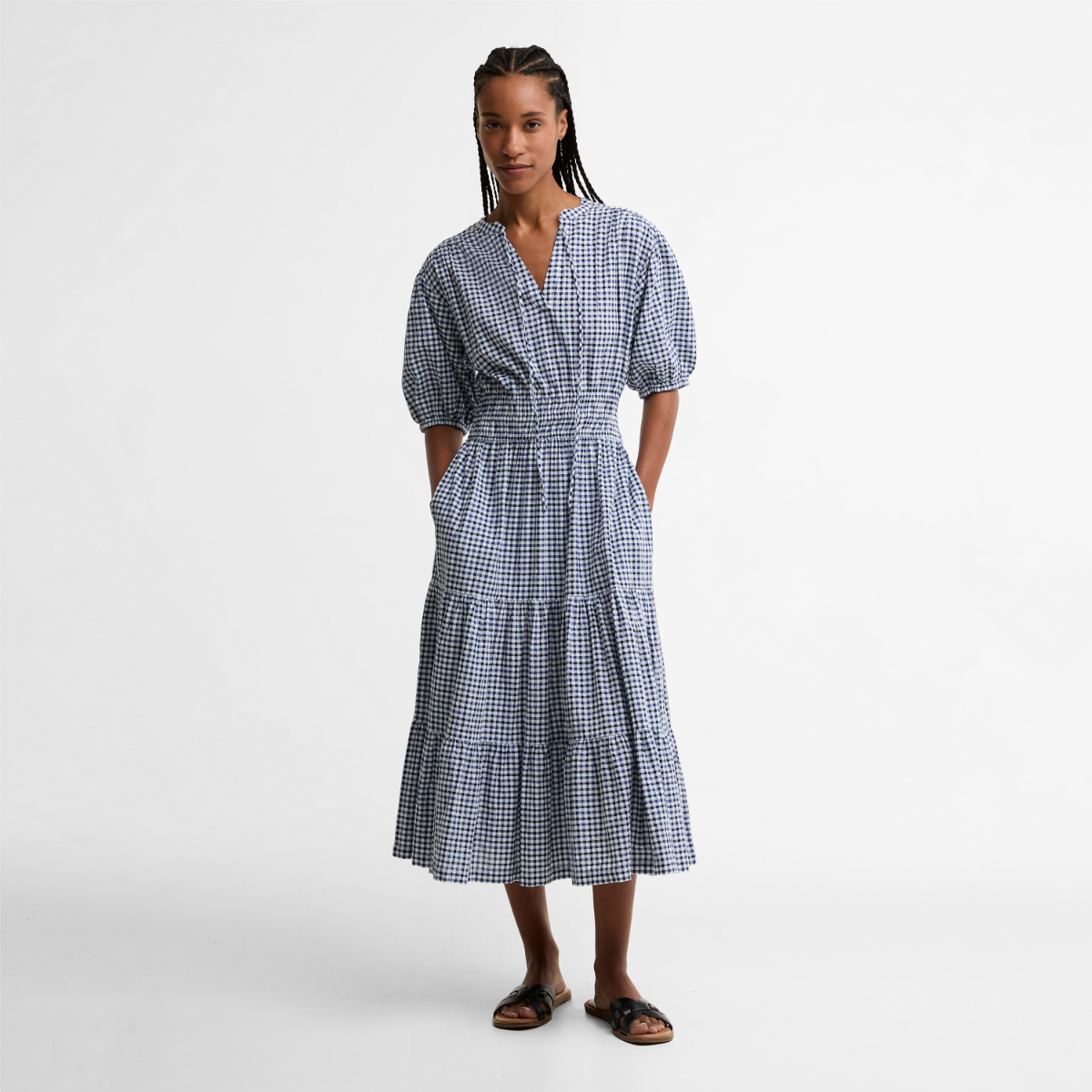 Barbour Ashwell Gingham Tiered Midi Women's Dress | Multi Gingham