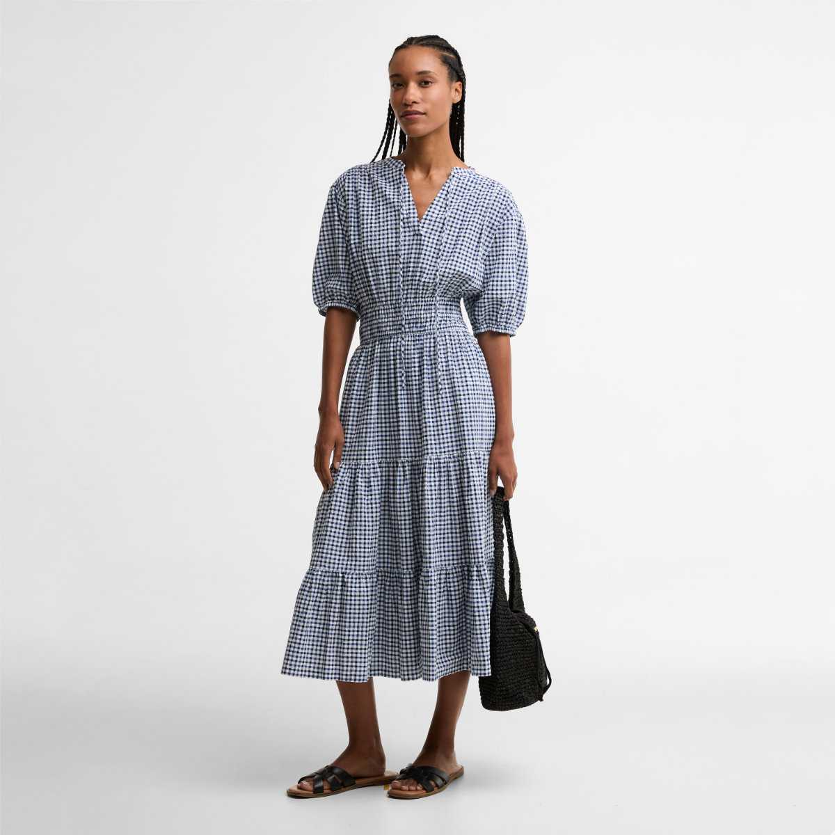 Barbour Ashwell Gingham Tiered Midi Women's Dress | Multi Gingham