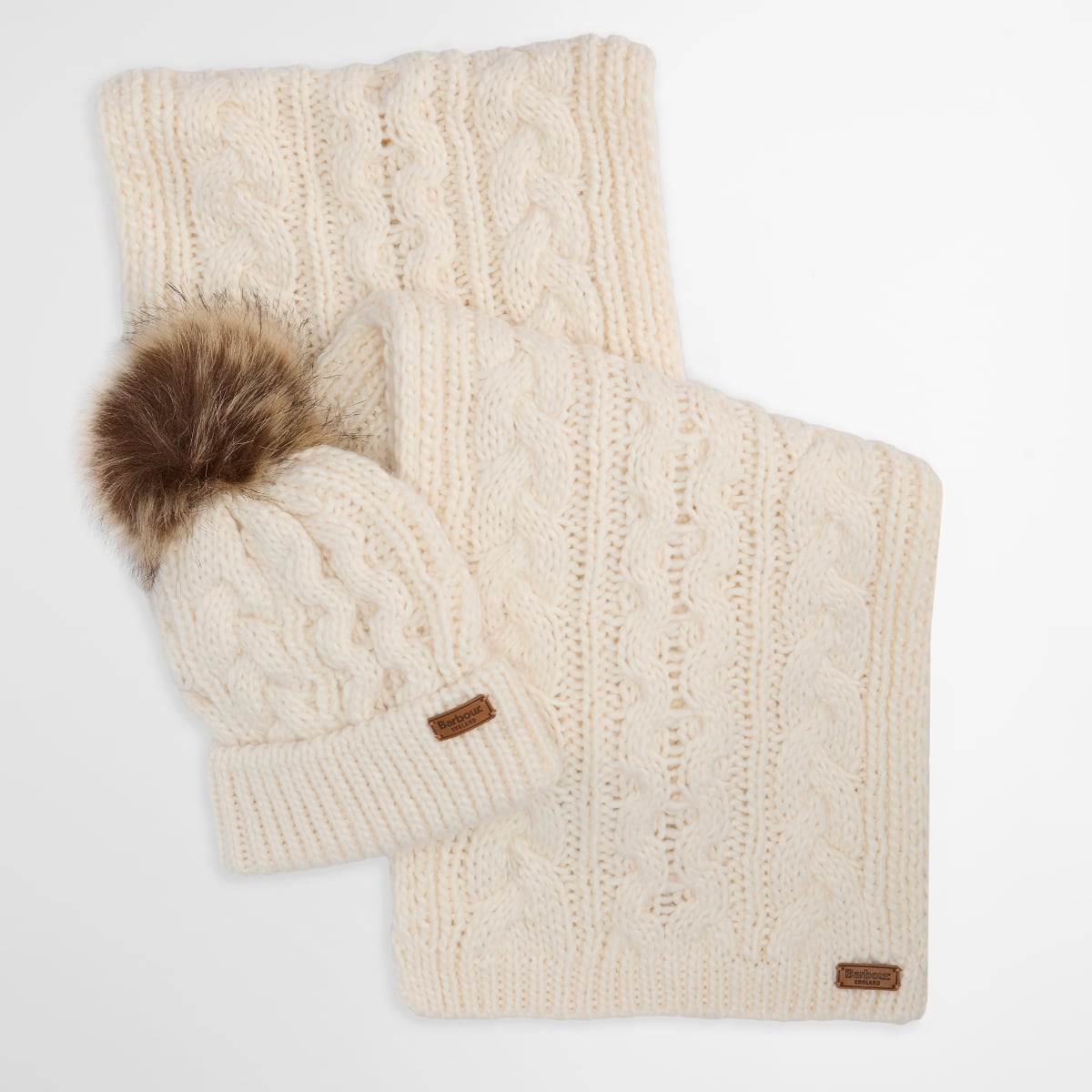Barbour Penshaw Beanie & Scarf Set | Cloud