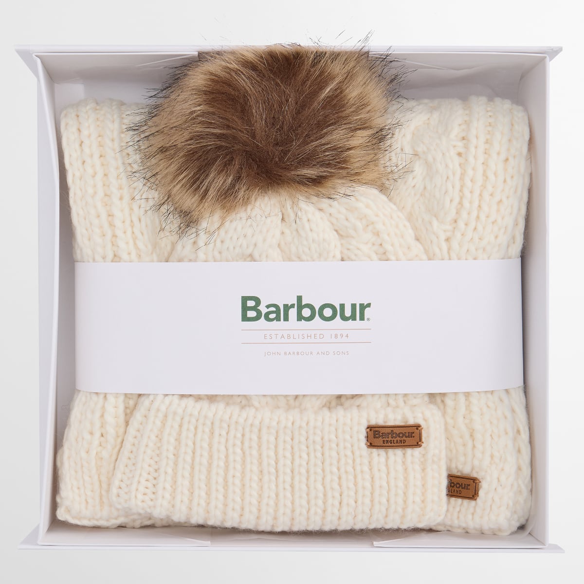 Barbour Penshaw Beanie & Scarf Set | Cloud