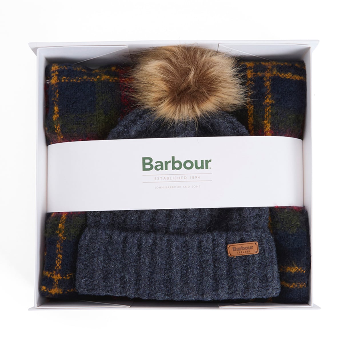 Barbour Saltburn Beanie & Scarf Set | Winterberry Tartan