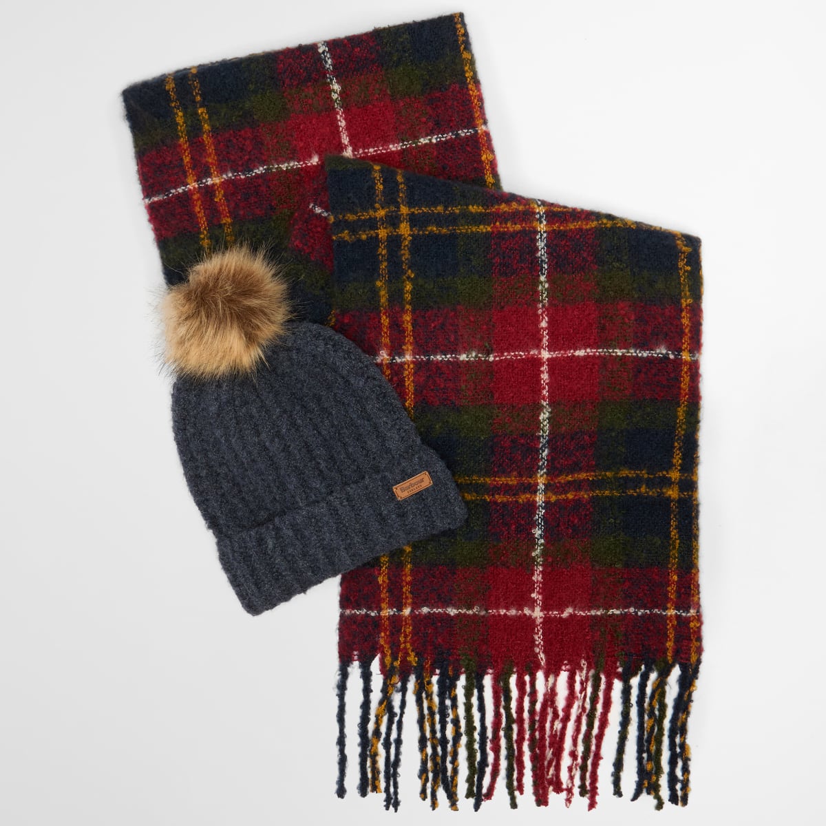 Barbour Saltburn Beanie & Scarf Set | Winterberry Tartan