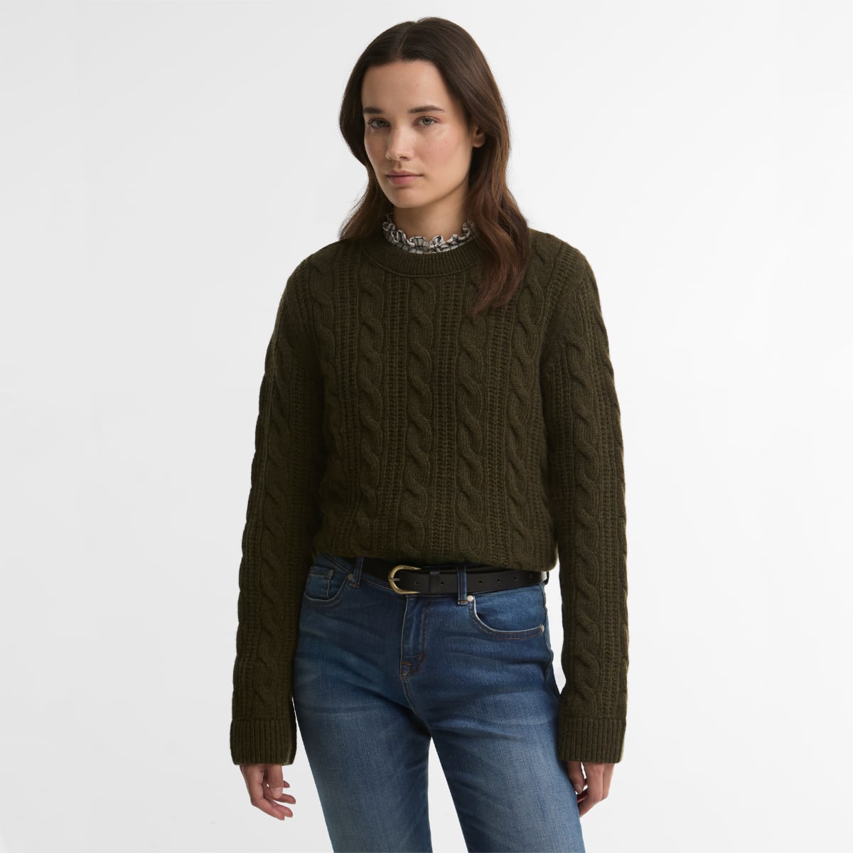 Barbour Joan Cropped Cable Knit Women's Jumper | Olive