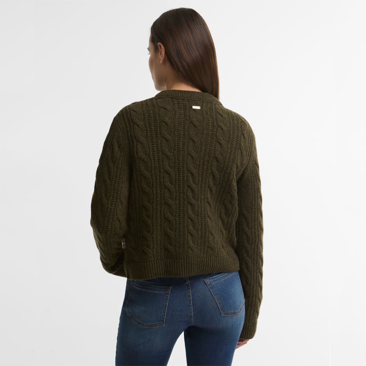 Barbour Joan Cropped Cable Knit Women's Jumper | Olive