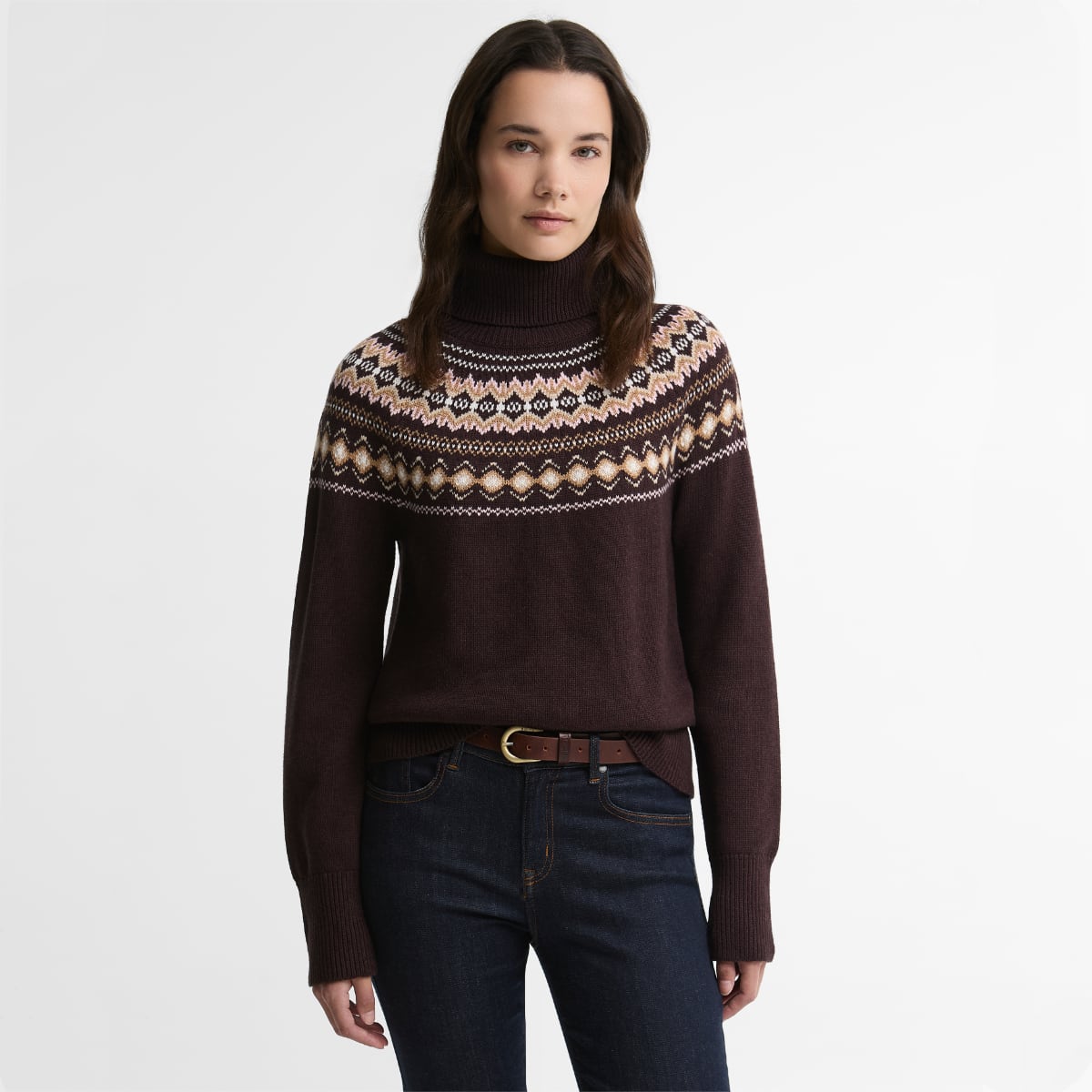Barbour Darwen Fair isle Roll-Neck Jumper | Seal Brown