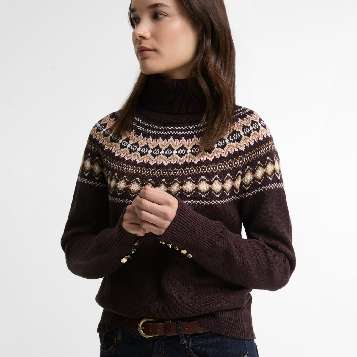 Barbour Darwen Fair isle Roll-Neck Jumper | Seal Brown
