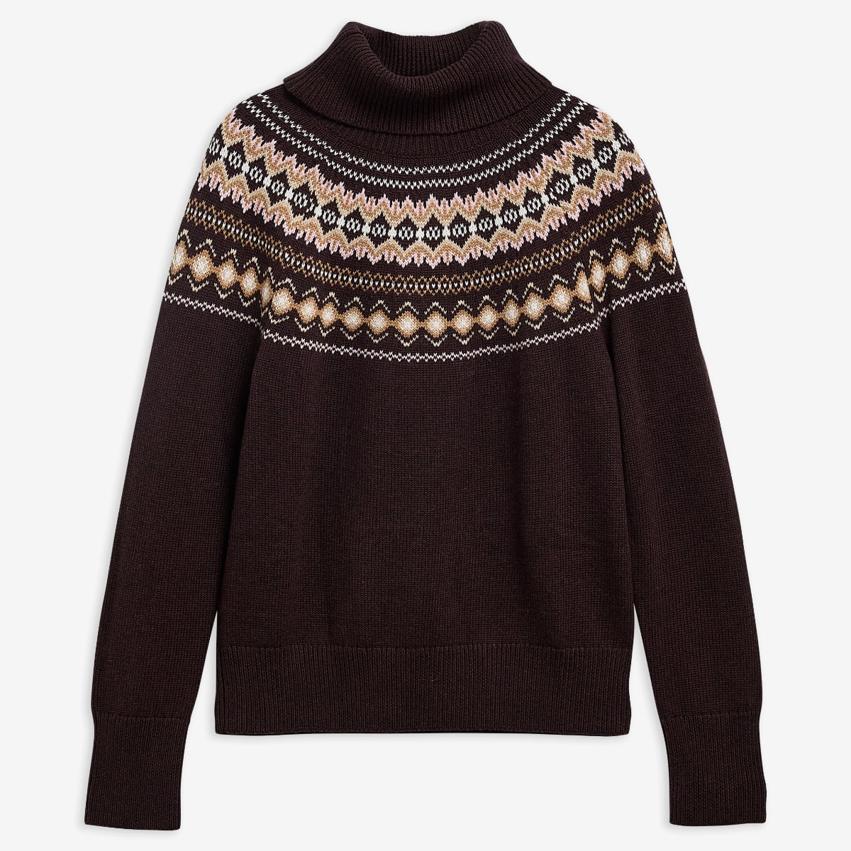 Barbour Darwen Fair isle Roll-Neck Jumper | Seal Brown