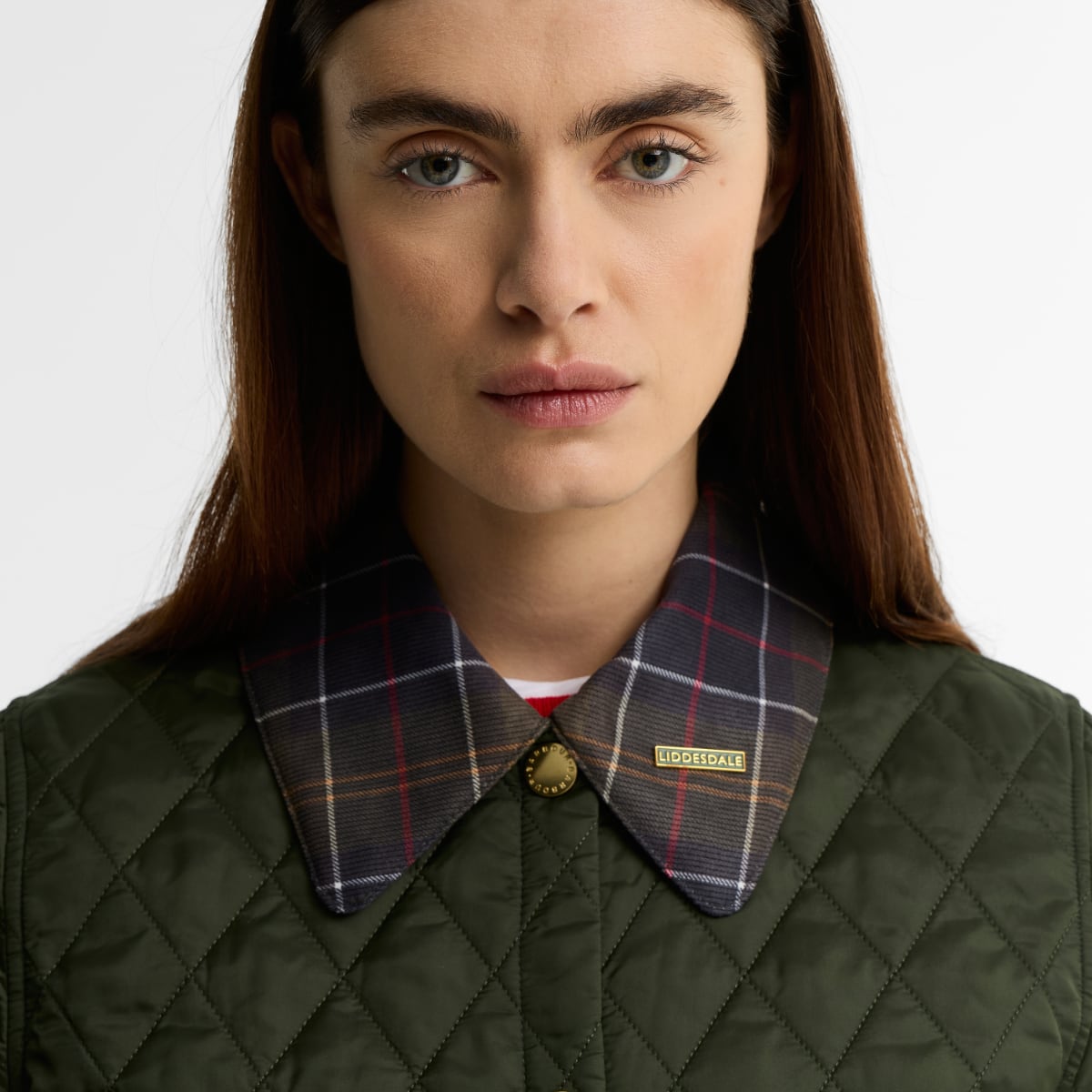 Barbour Icons Tartan Collar Cropped Liddesdale Women's Quilted Jacket | Olive