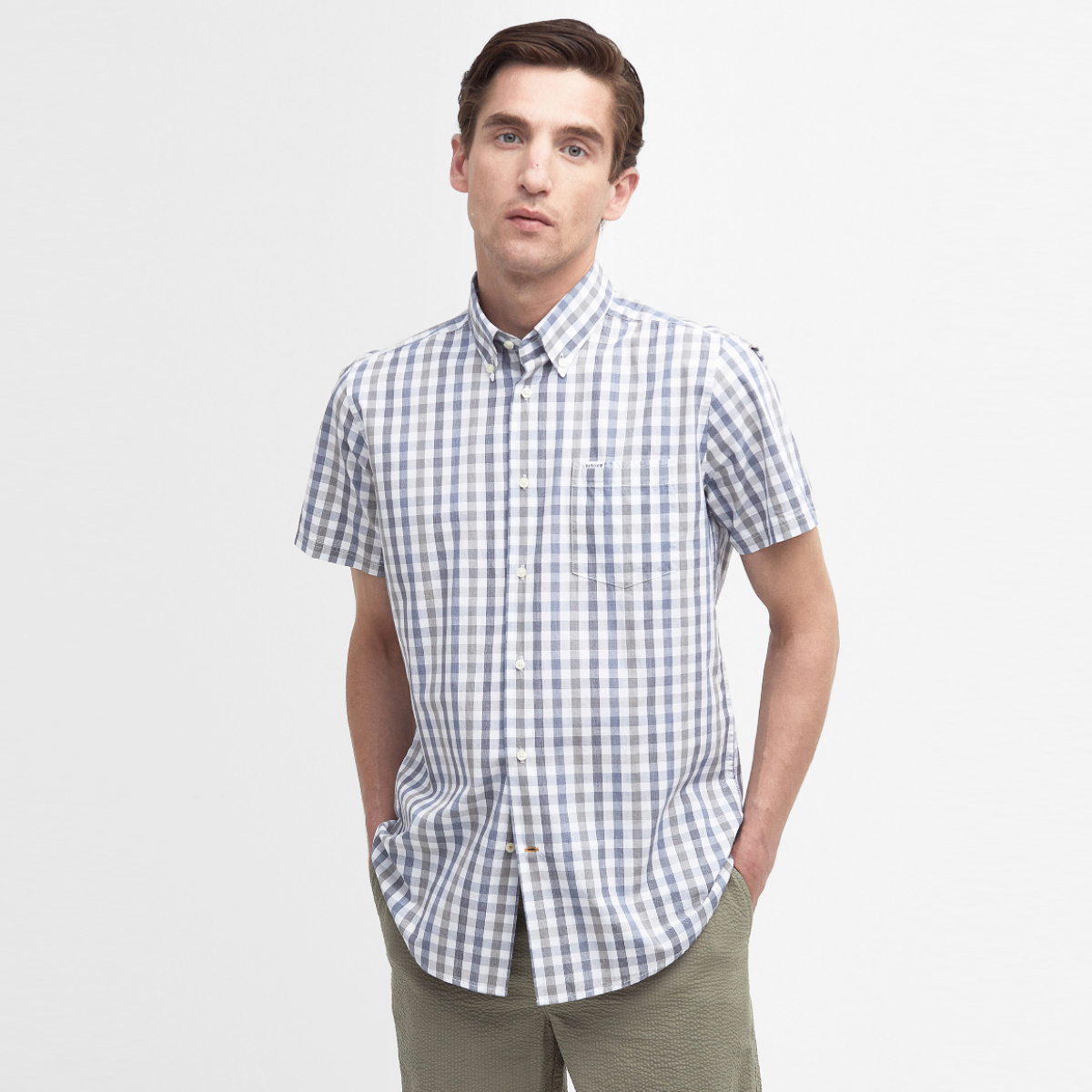 Barbour Longstone Short Sleeved Tailored Fit Men's Shirt | Olive