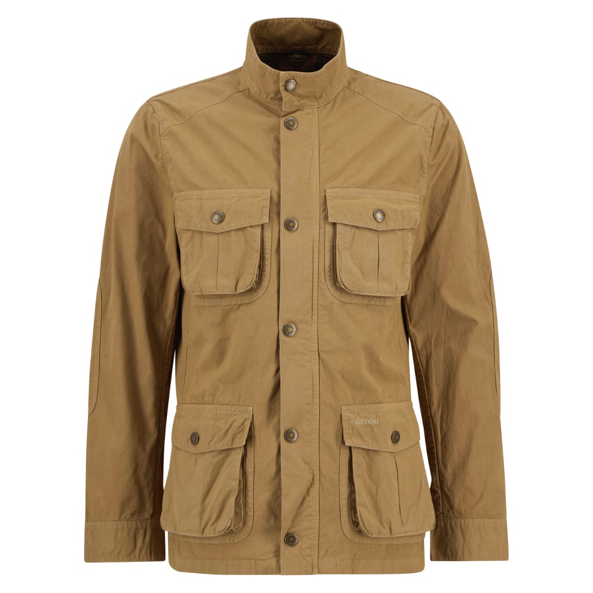 Front view of Barbour Corbridge Utility jacket in stone with four front pockets.