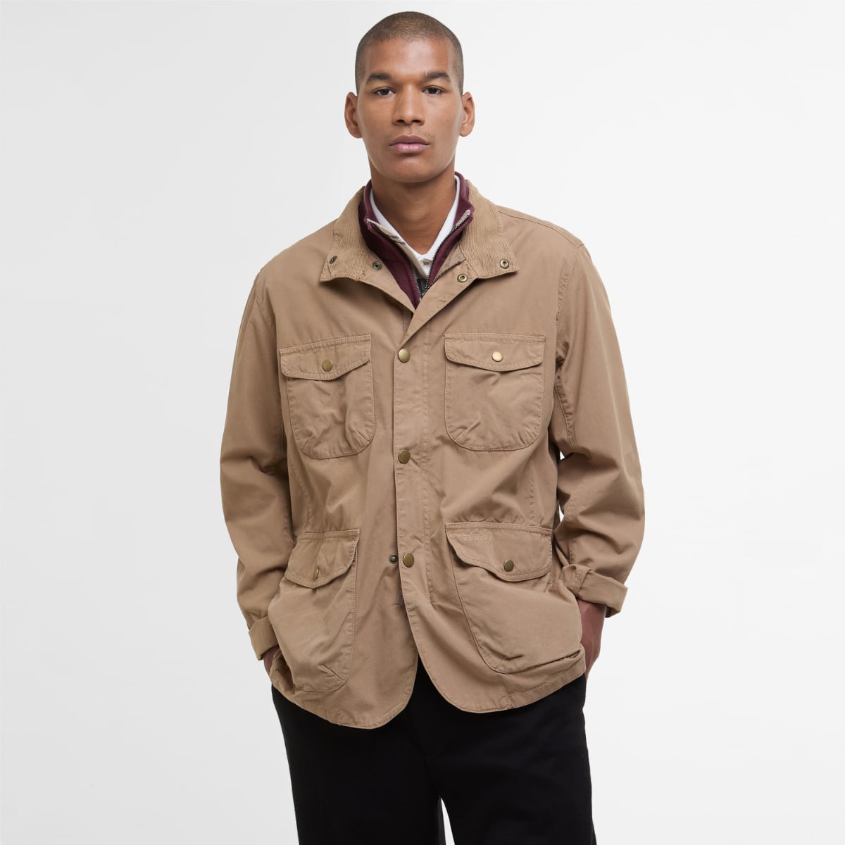 Stone Barbour Ogston men's casual jacket worn by a model with four-pocket utility layout