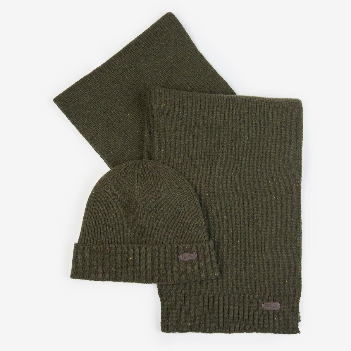 Barbour Carlton Fleck Beanie & Scarf Gift Set | Olive