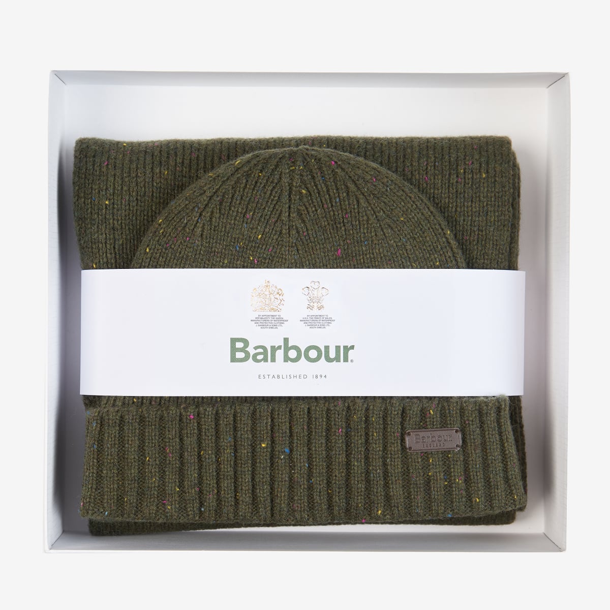 Barbour Carlton Fleck Beanie & Scarf Gift Set | Olive