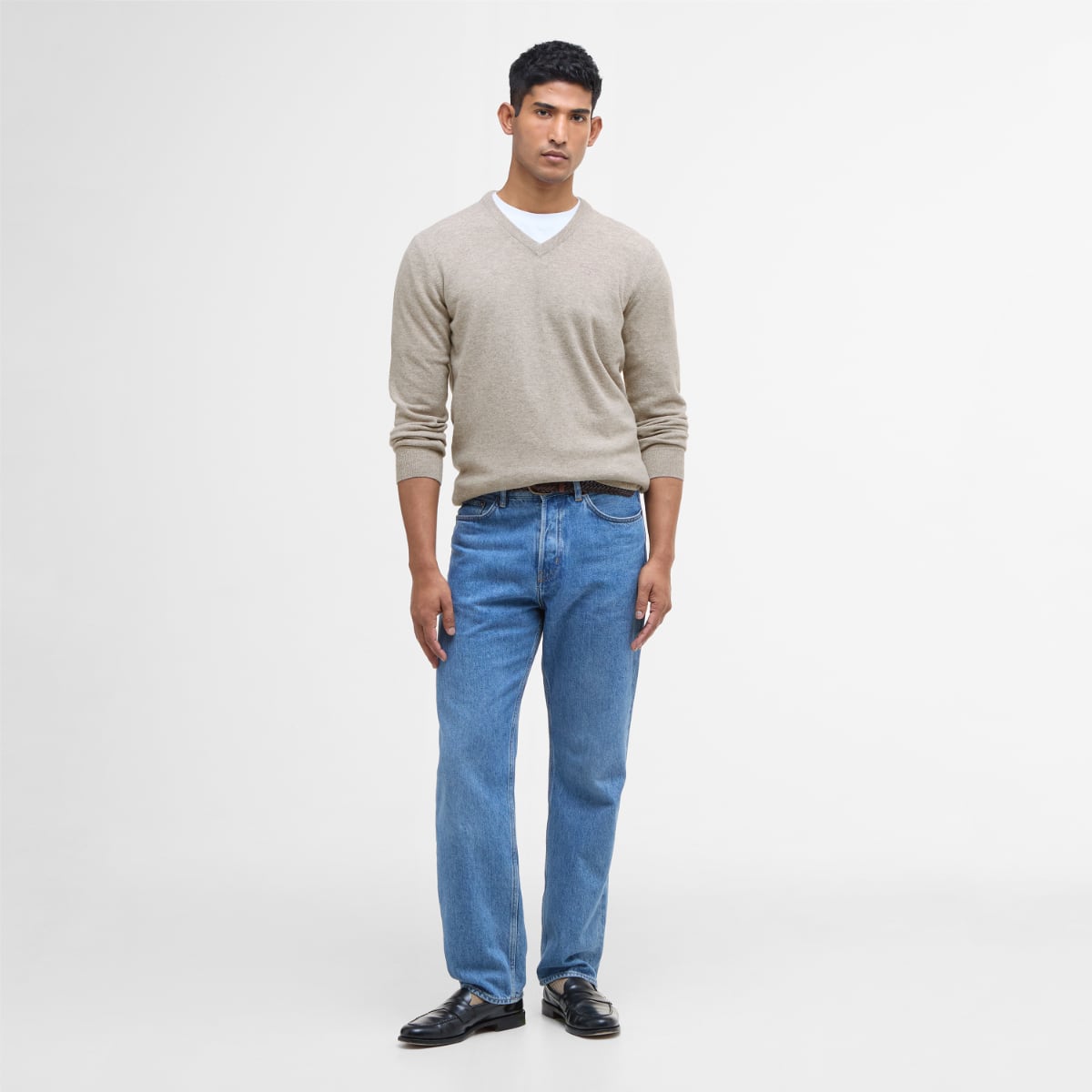 Barbour Essential Lambswool V Neck Men's Jumper | Washed Stone