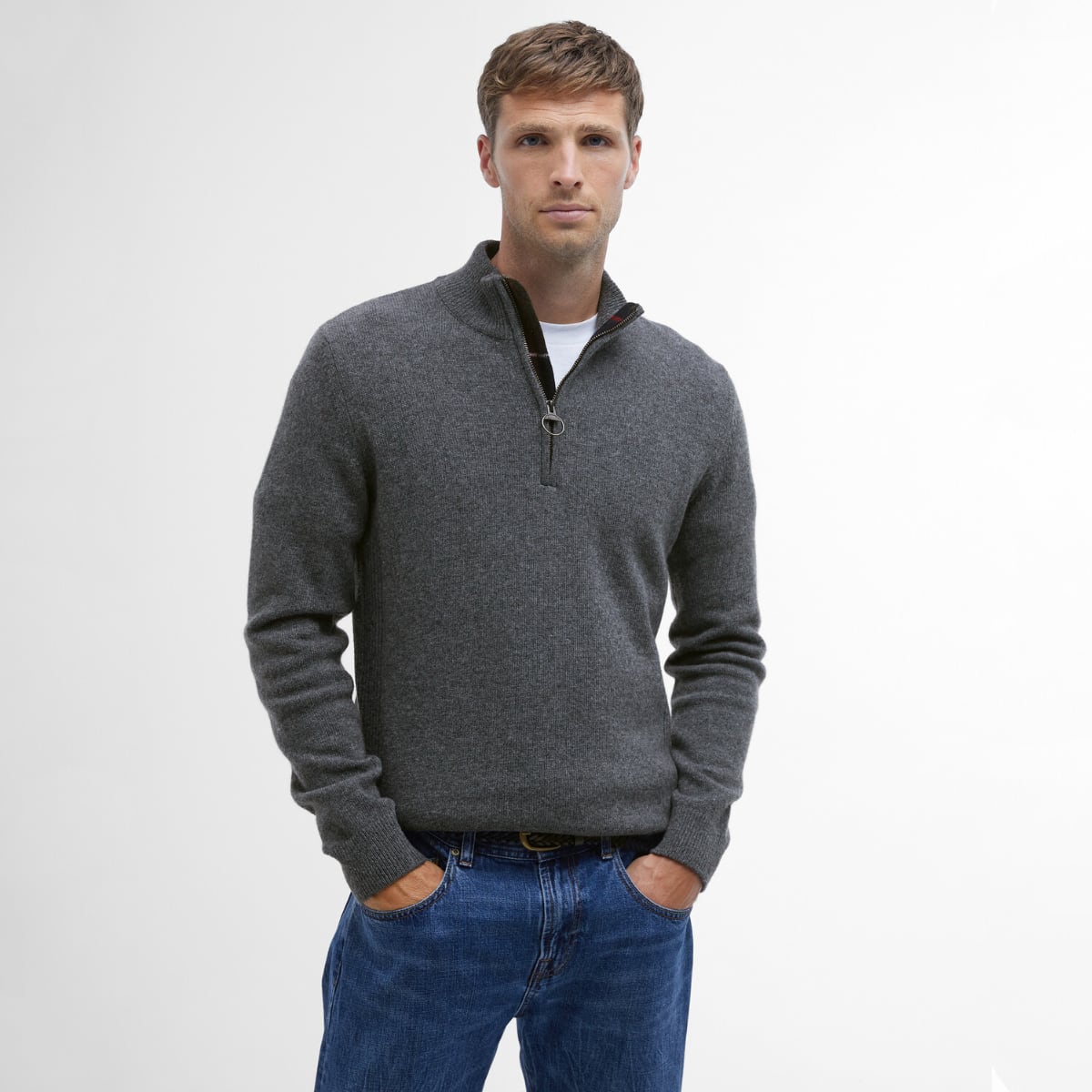Barbour Holden Half Zip Men's Jumper Mid Grey Marl