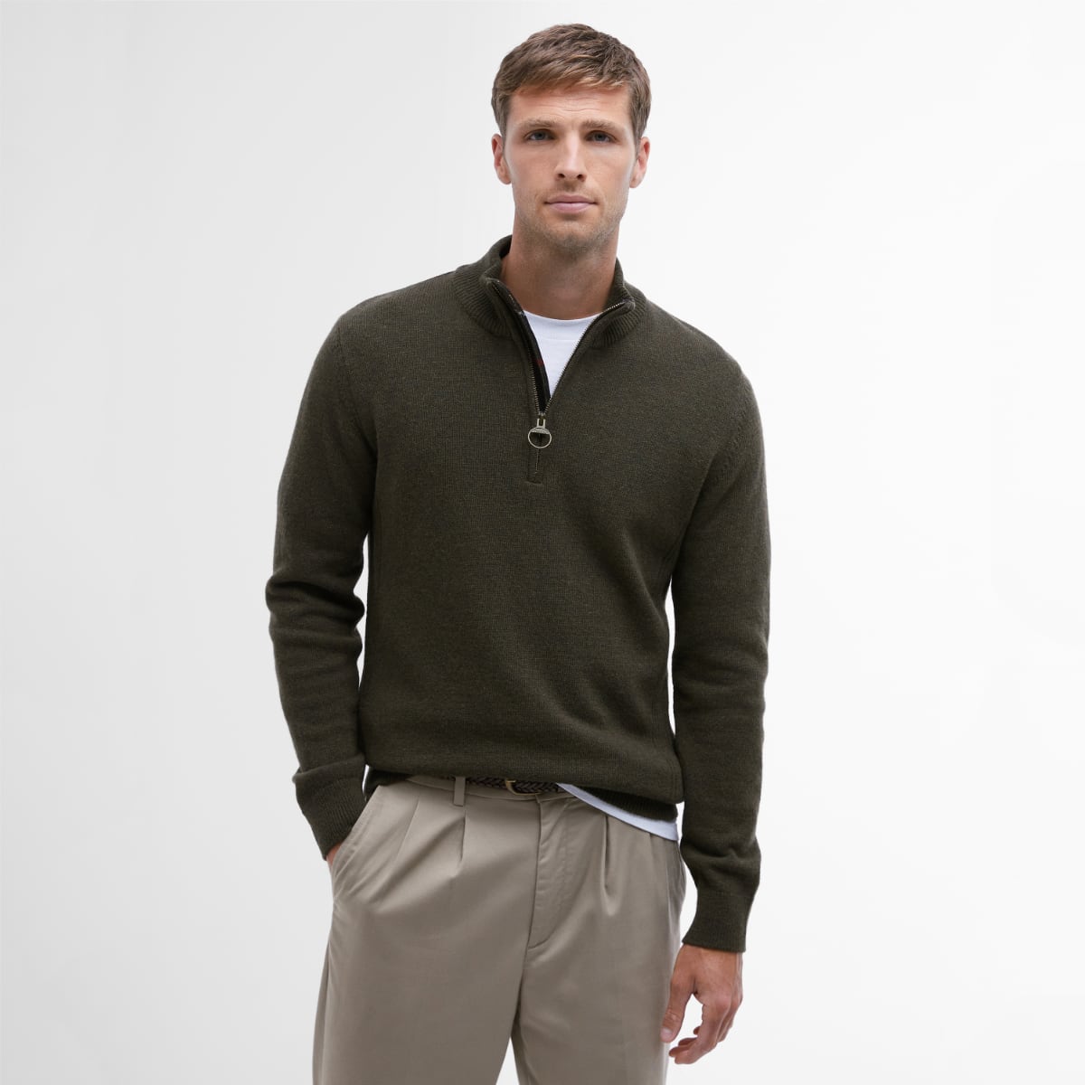 Barbour Holden Half Zip Men's Jumper Olive Marl