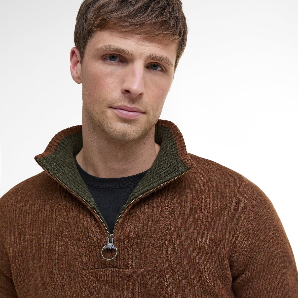 Barbour Nelson Essential Half Zip Men's Jumper | Dark Sand