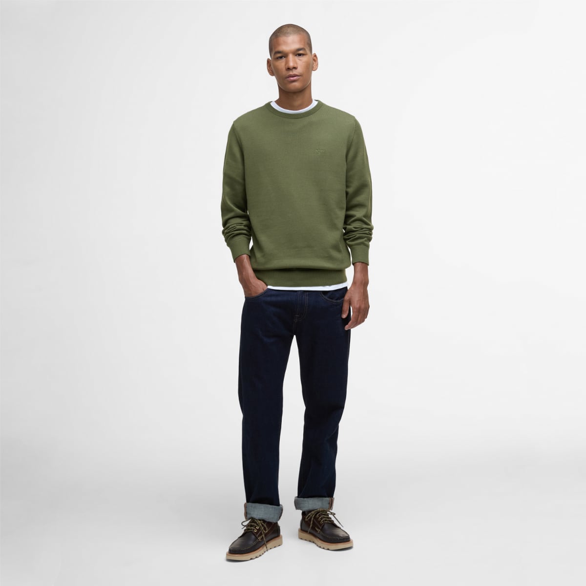Barbour Pima Cotton Crew Neck Men's Jumper | Winter Moss