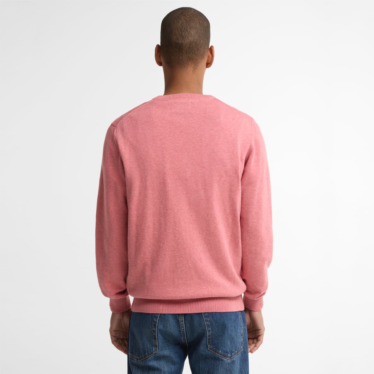 Back view of Barbour Pima Cotton Crew Neck Men's Jumper in Pink Clay