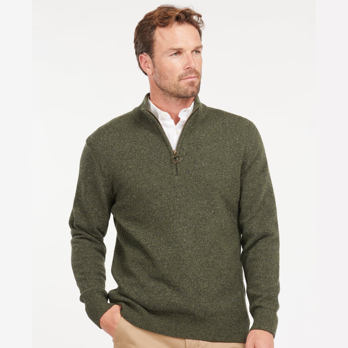 Barbour Tisbury Half Zip Men's Jumper Dark Seaweed