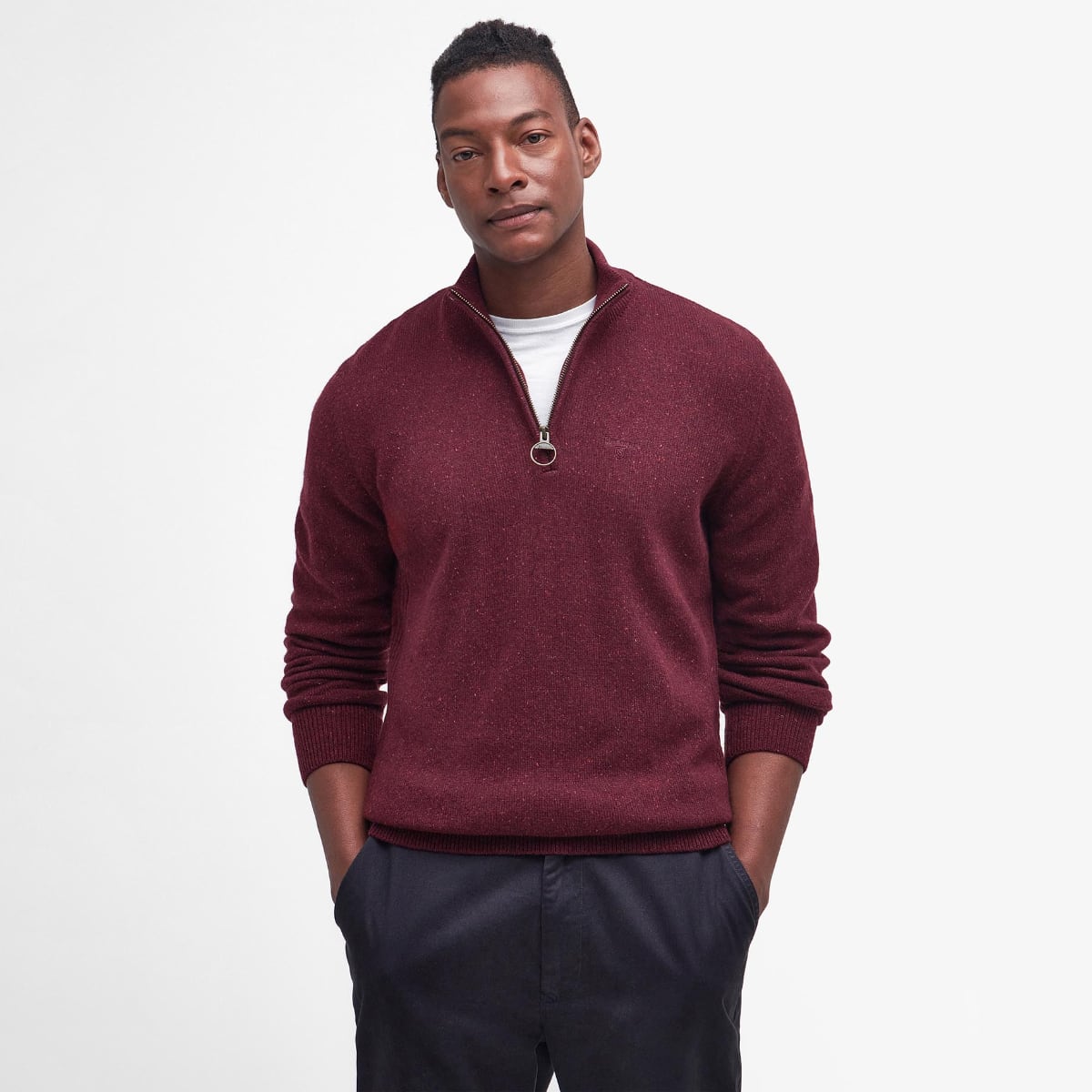Barbour Tisbury Half Zip Men's Jumper | Ruby