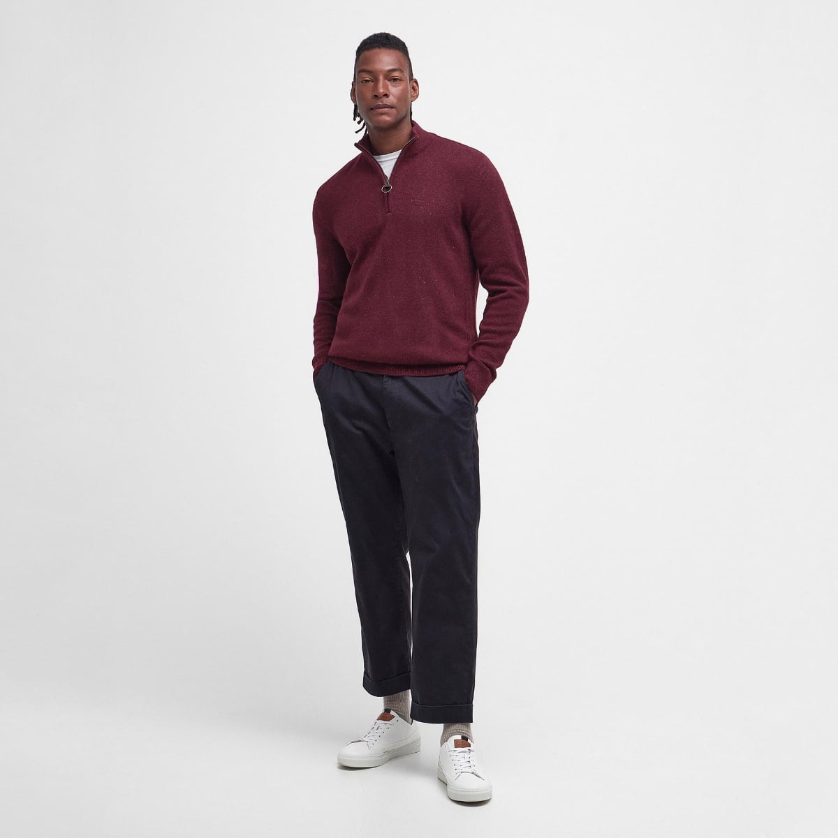 Barbour Tisbury Half Zip Men's Jumper | Ruby