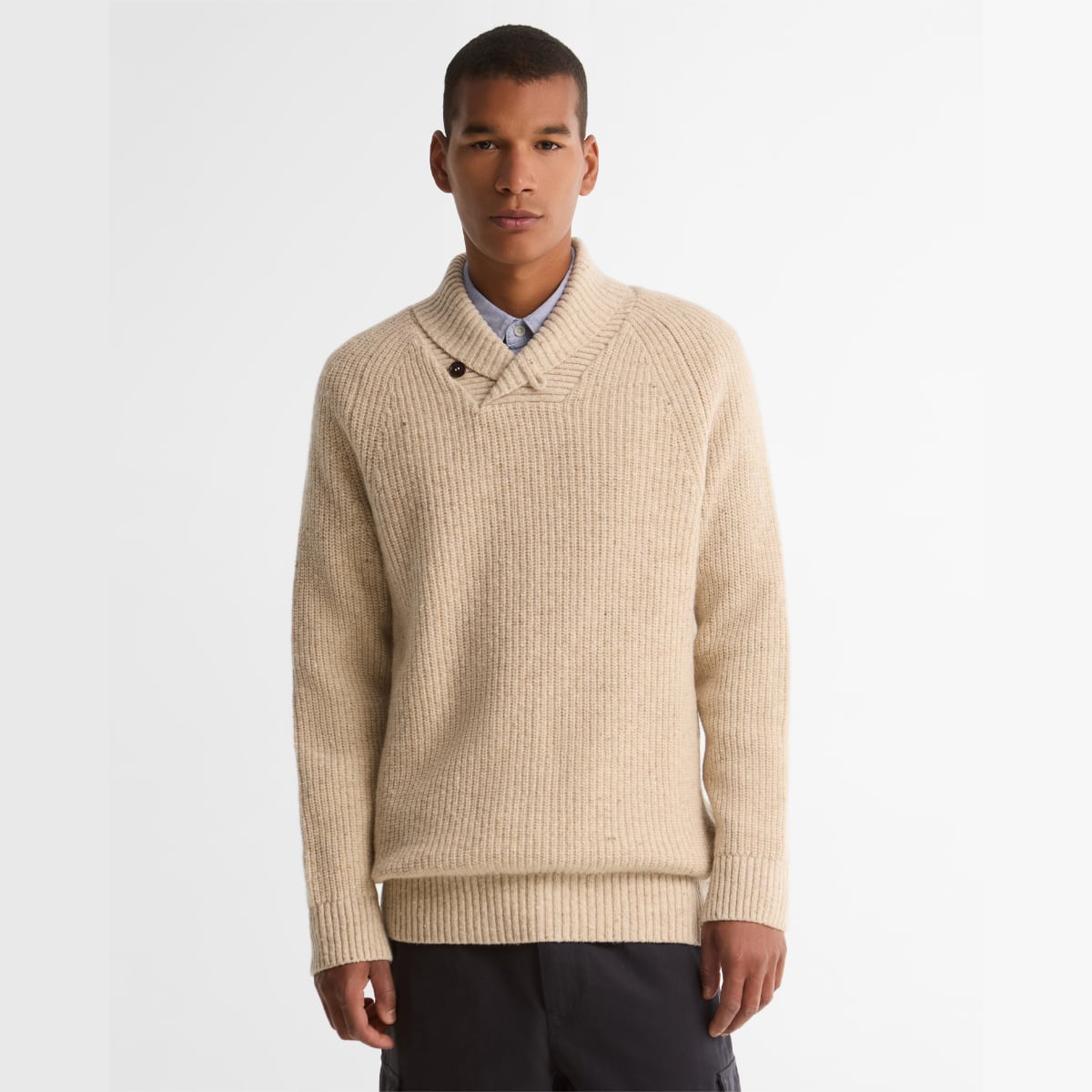 Barbour Essential Fleck Wool Shawl Neck Sweater | Pearl