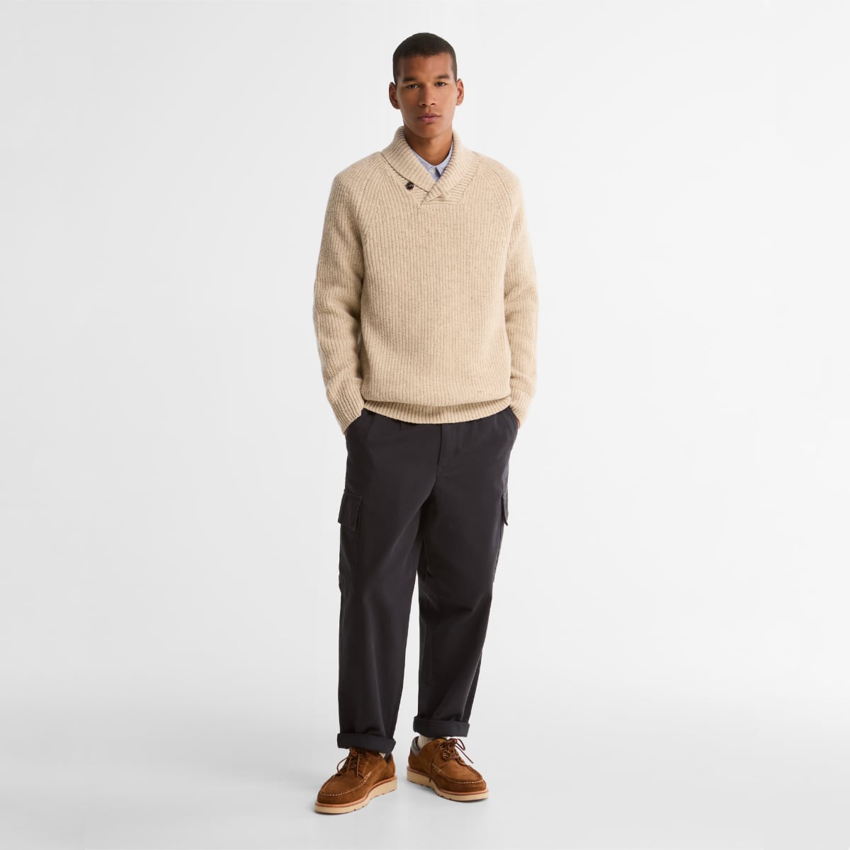 Barbour Essential Fleck Wool Shawl Neck Sweater | Pearl