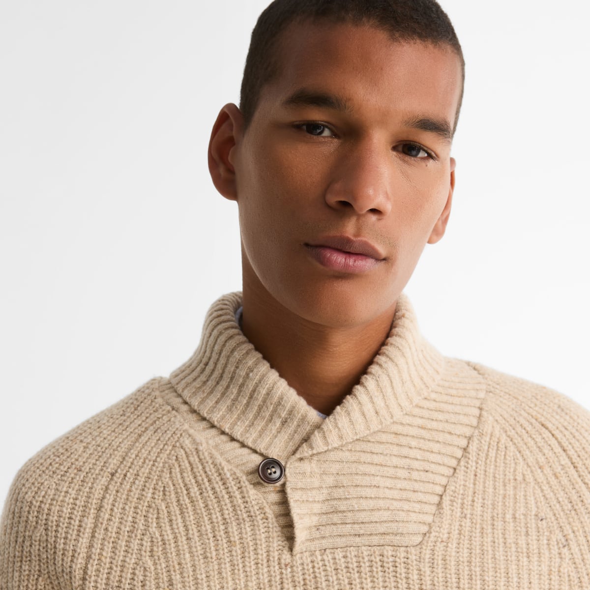 Barbour Essential Fleck Wool Shawl Neck Sweater | Pearl