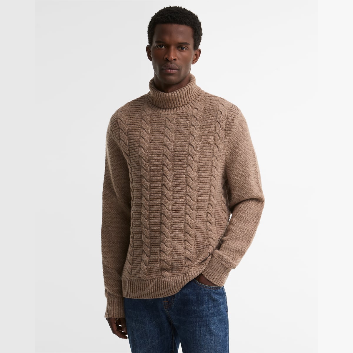 Barbour Staplecross Rollneck Lambswool Men's Sweater | Stone
