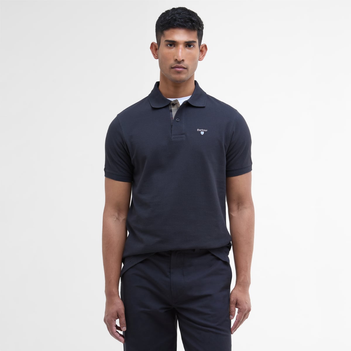 Barbour Tartan Pique Men's Polo Shirt | Navy Dress