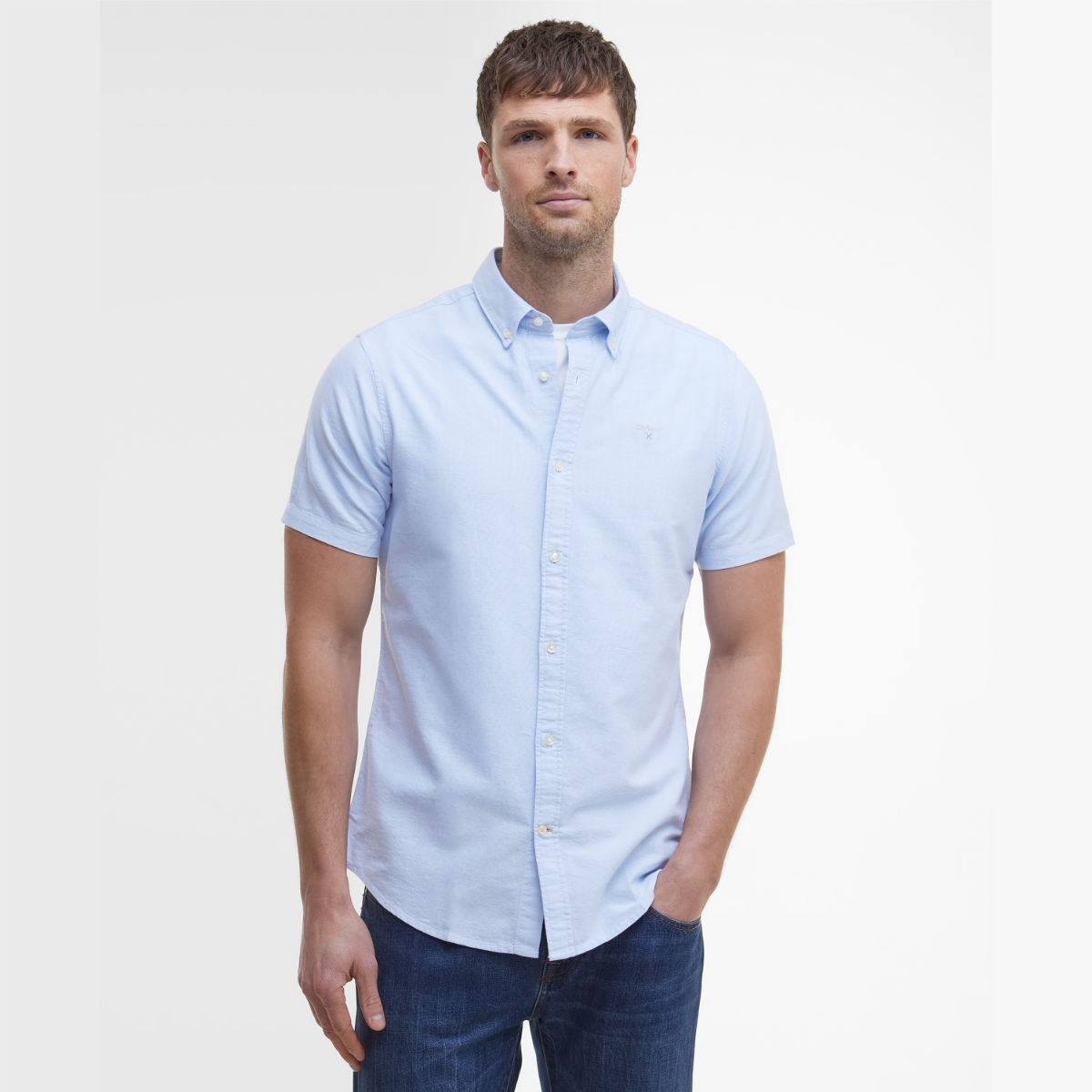 Barbour Oxtown Short Sleeve Tailored Fit Men's Shirt | Sky