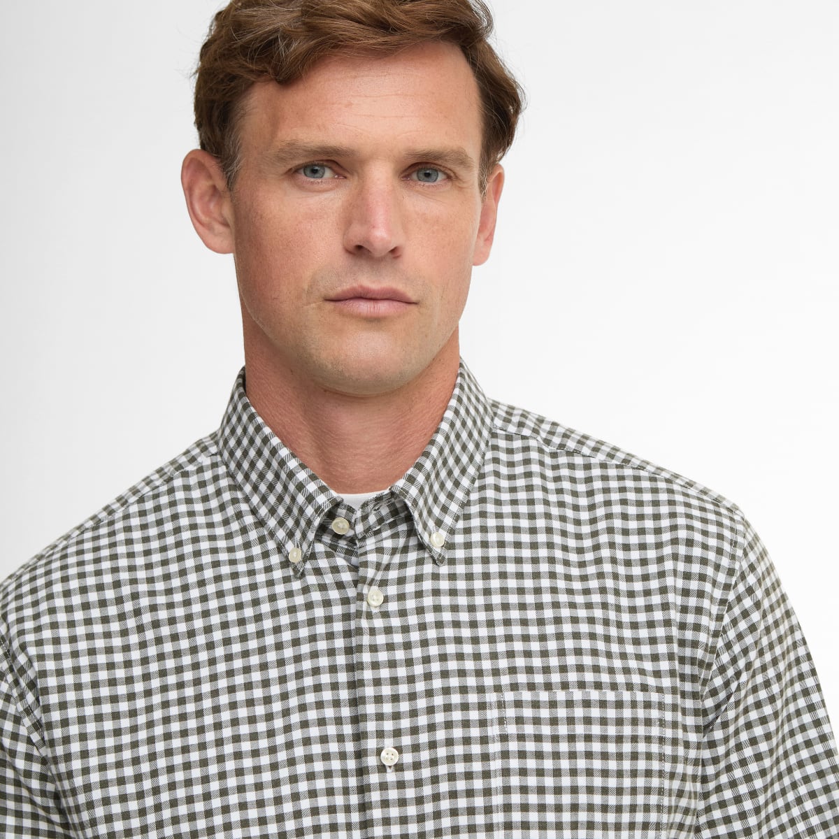Barbour Gingham Aukside Long-Sleeve Regular Fit Men's Shirt | Olive