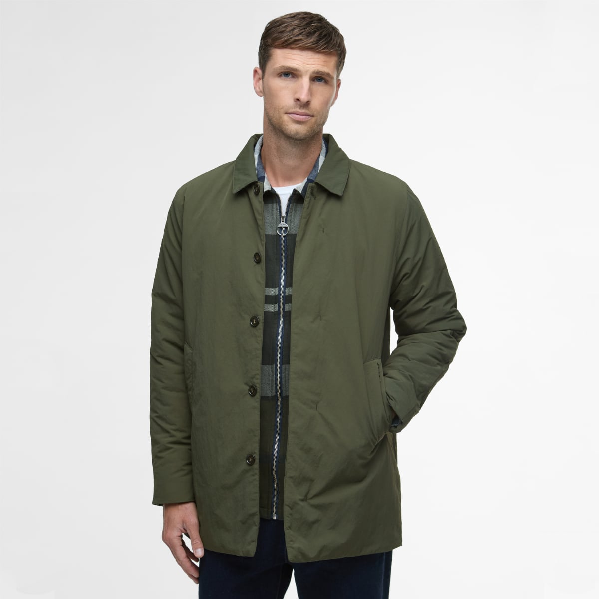 Barbour Wadded Lorden Showerproof Men's Mac | Olive