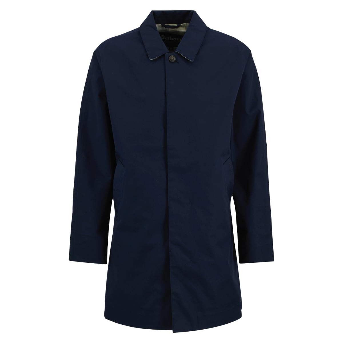 Navy Barbour Rokig Waterproof men's jacket front view with concealed placket