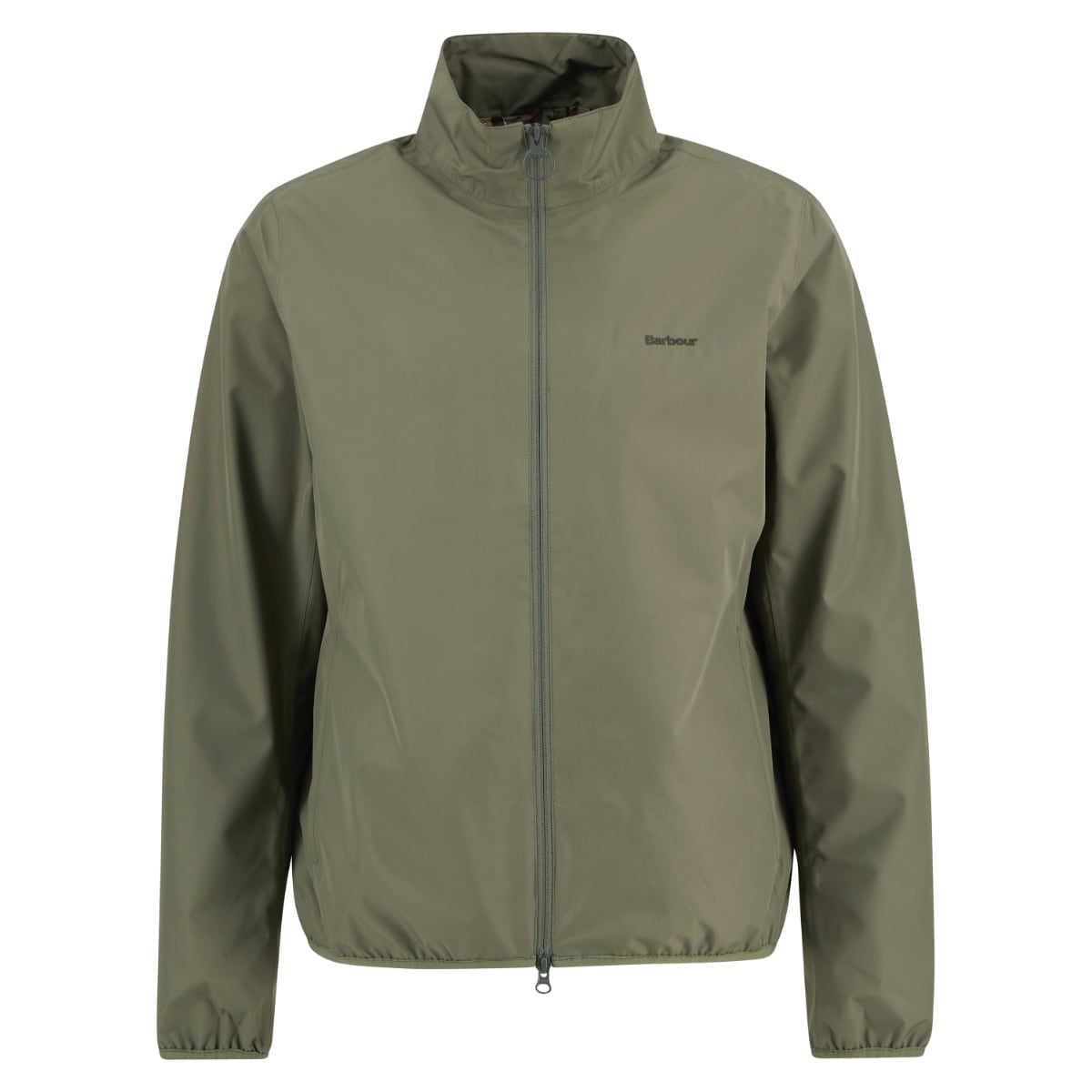 Dusty olive Barbour Korbel waterproof men's jacket shown from the front