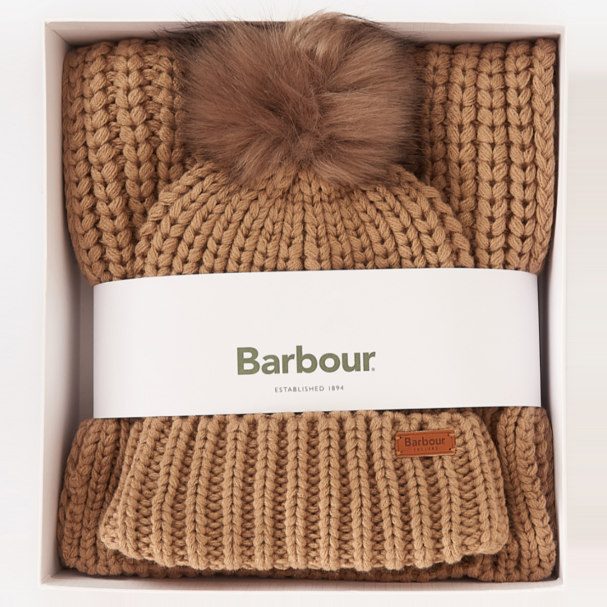 Barbour Saltburn Beanie & Scarf Set | Mink