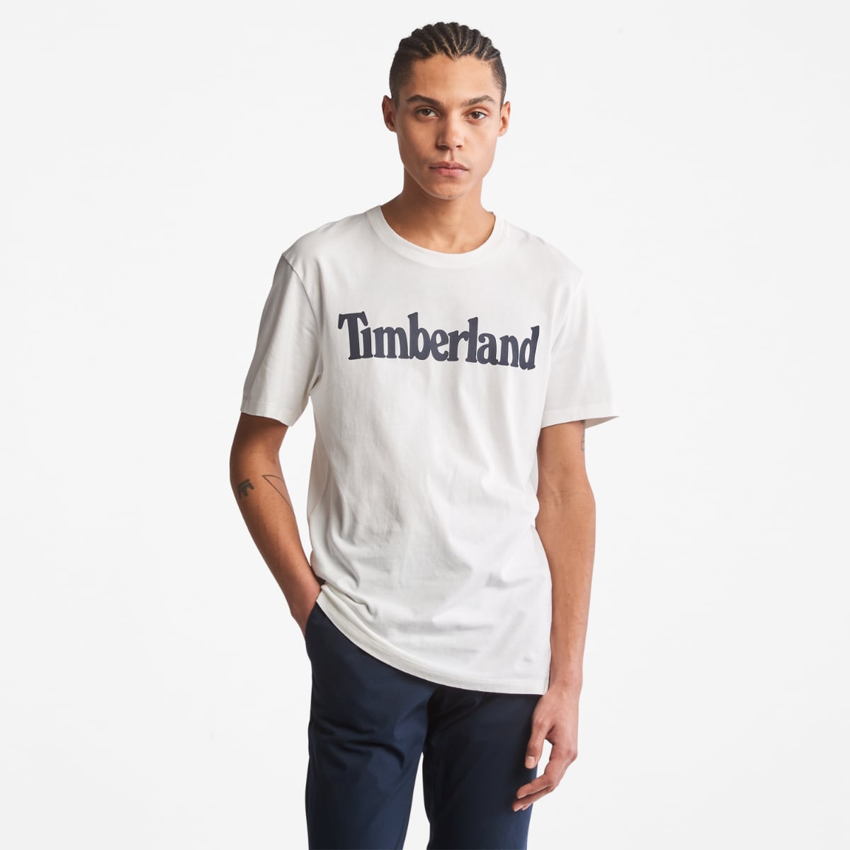 Timberland Kennenec Linear Logo Men's T-Shirt | White