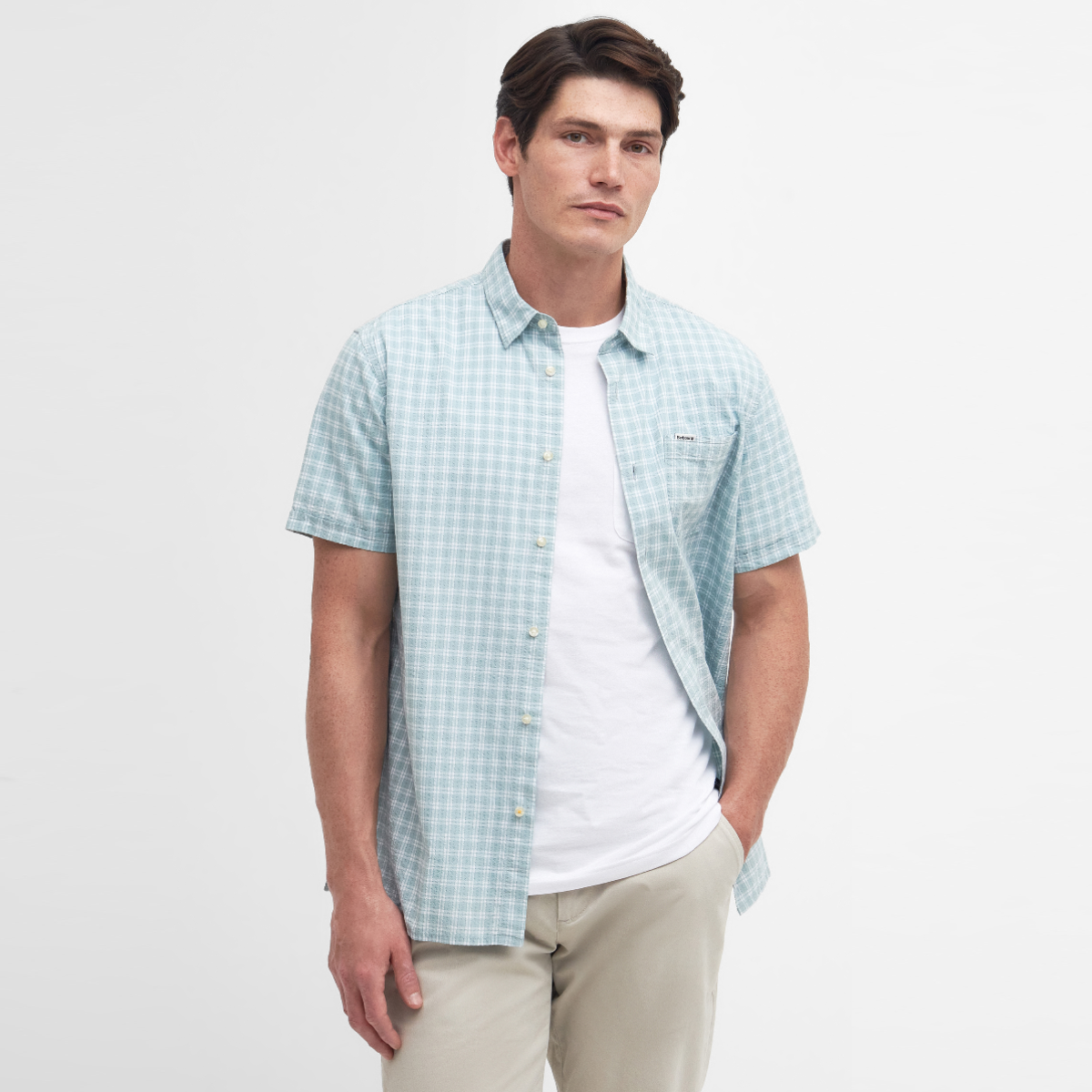 Barbour Tristan Short Sleeved Regular Fit Men's Shirt | Blue Chalk