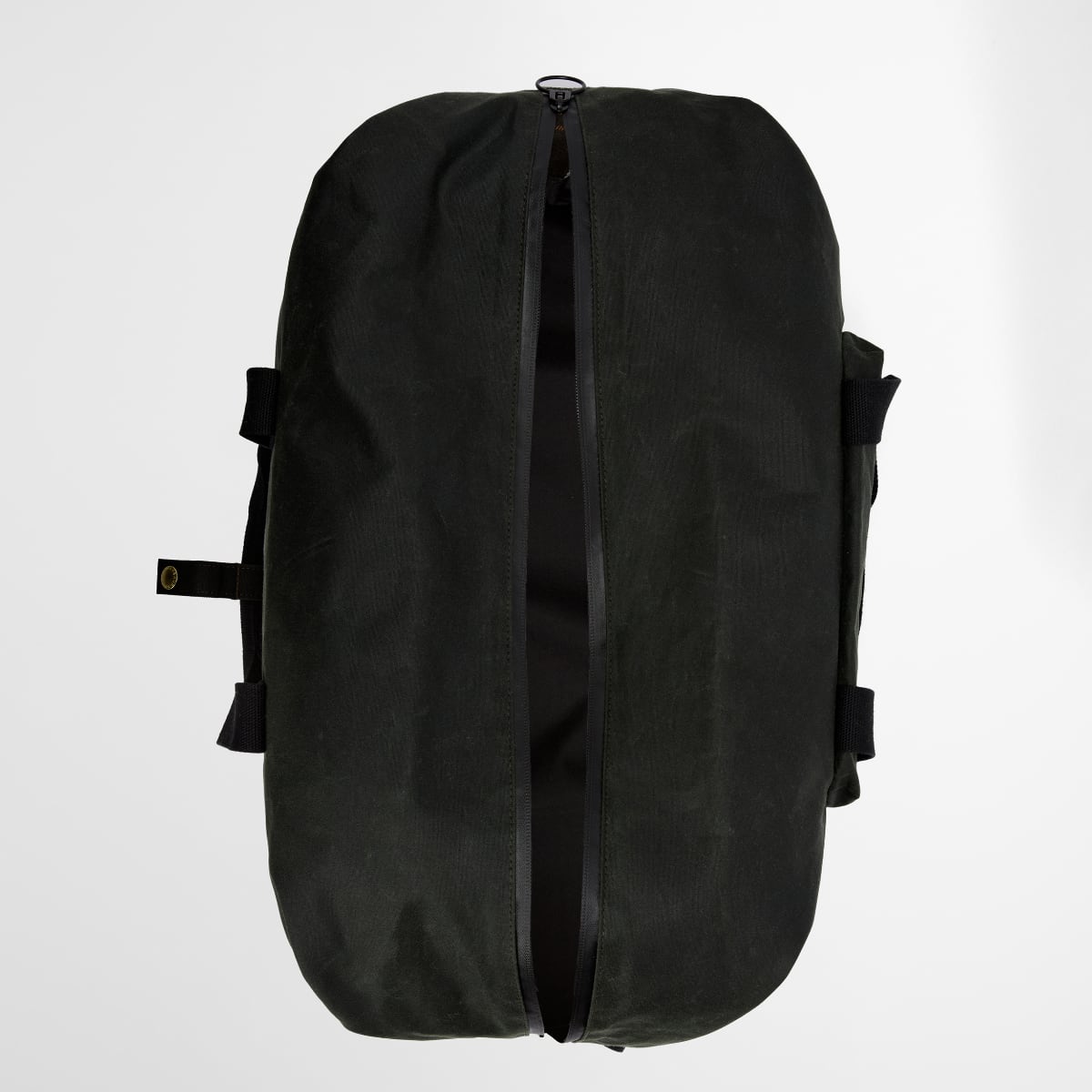 Barbour Field Wax Holdall Sage front view with top zipper, side straps and plaid base